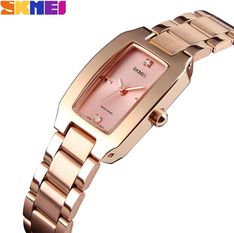 SKMEI Women's Rose Gold Square Analog Quartz Waterproof Wrist Watch - Image 3