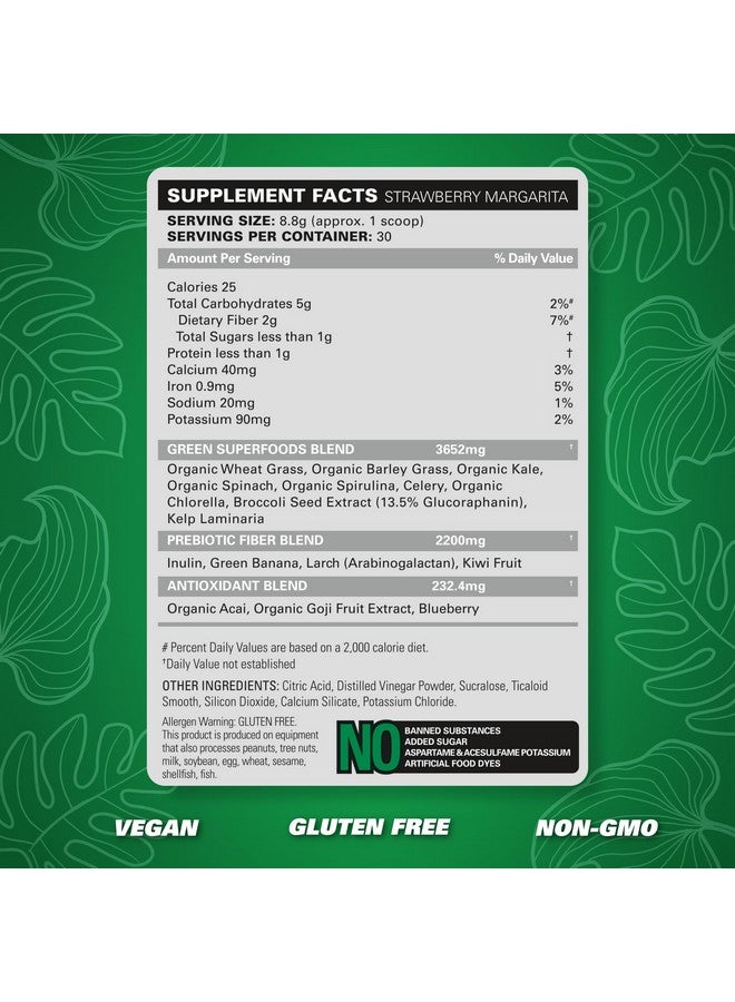 EHP Labs OxyGreens Super Greens Powder - Spirulina & Chlorella Superfood, Green Juice Powder & Greens Supplements with Prebiotic Fibre, Antioxidants & Immunity Support, 30 Serves (Strawb. Margarita) - Image 5