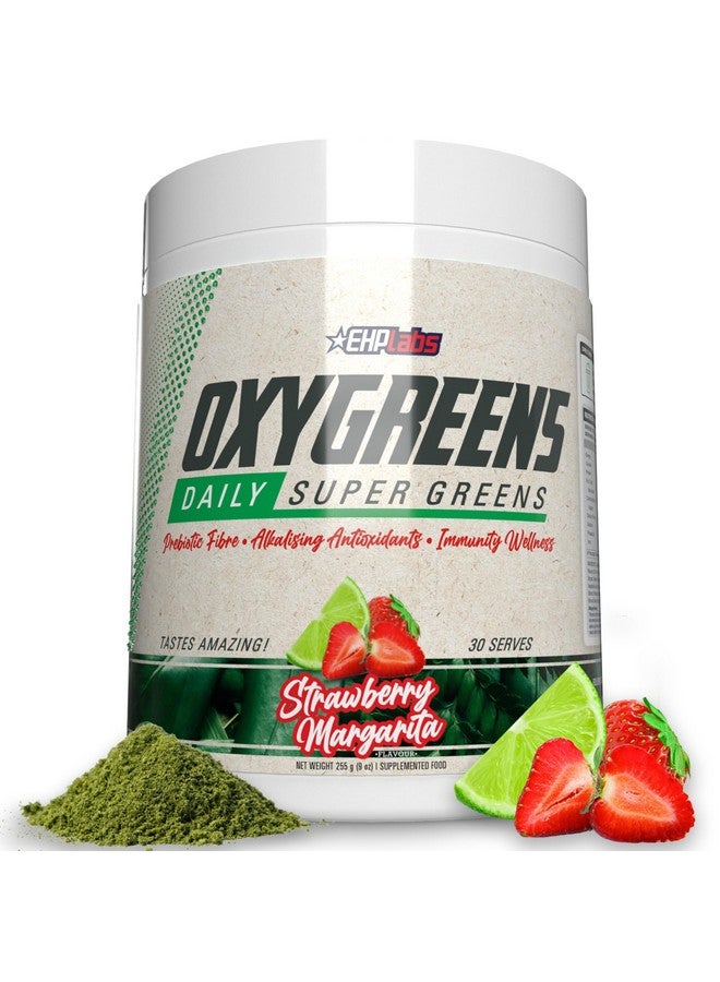 EHP Labs OxyGreens Super Greens Powder - Spirulina & Chlorella Superfood, Green Juice Powder & Greens Supplements with Prebiotic Fibre, Antioxidants & Immunity Support, 30 Serves (Strawb. Margarita) - Image 1