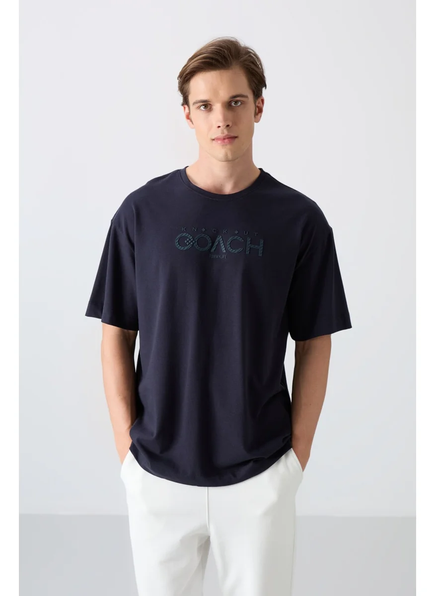Tommy Life Navy Blue Cotton Thick Soft Texture Oversize Fit Printed Men's T-Shirt - 88329