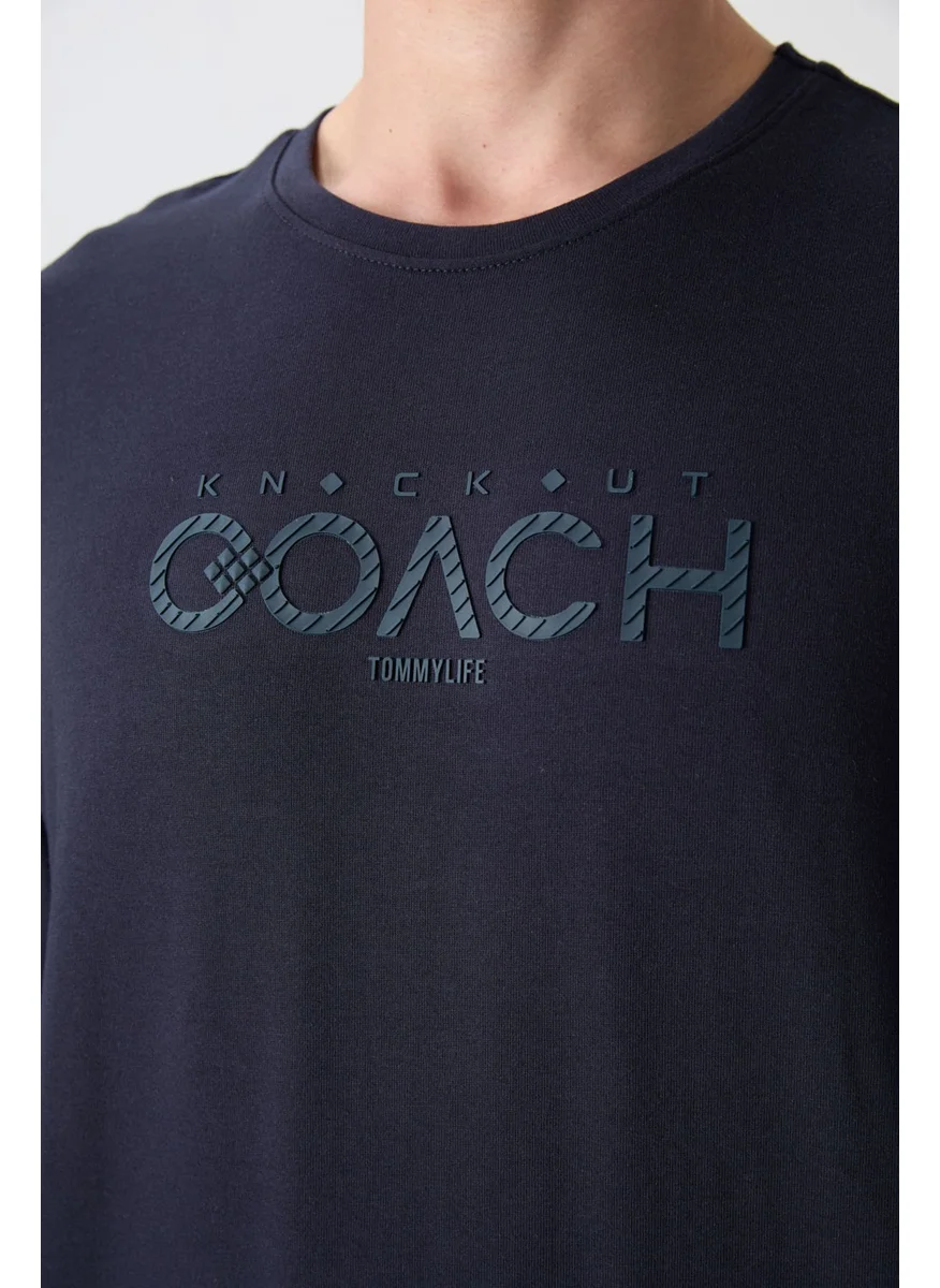 Tommy Life Navy Blue Cotton Thick Soft Texture Oversize Fit Printed Men's T-Shirt - 88329