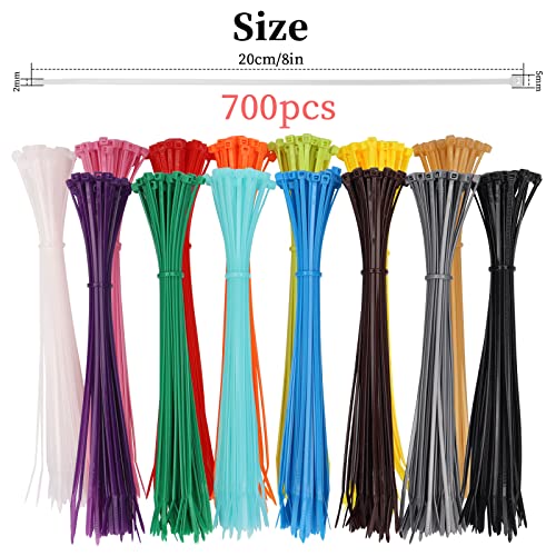 Yi-gog Zip Wire Ties 700Pcs Small Colored 8 Inch Cable Zip Ties with Cable Mounts Nylon Zip Cable Ties Self-Locking Tie Wraps Perfect for Home Garden Garage Workshop - Image 2