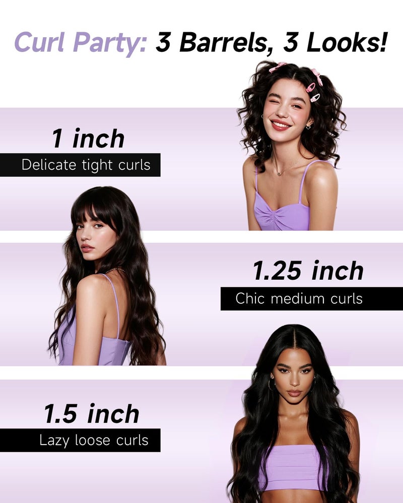 TSUYAGLA 3 in 1 Automatic Curling Iron, Hair Curlers with 3 Curling Barrels (1" - 1.25" - 1.5"), Rotating Curling Iron with 3 Temp, 2-Way Rotation, 10S Fast Heating, Anti-Scald, Dual Voltage, White - Image 2