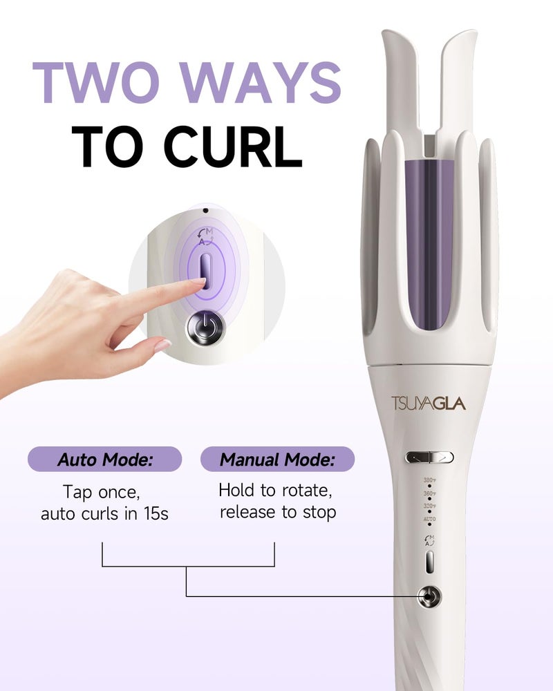 TSUYAGLA 3 in 1 Automatic Curling Iron, Hair Curlers with 3 Curling Barrels (1" - 1.25" - 1.5"), Rotating Curling Iron with 3 Temp, 2-Way Rotation, 10S Fast Heating, Anti-Scald, Dual Voltage, White - Image 3