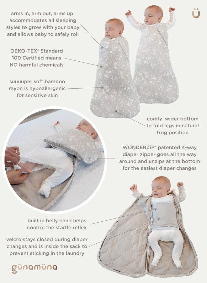 GUNAMUNA Swaddle Wrap for Newborns - Arms In or Out, Easy Diaper Changes with WONDERZiP, Soft Sleep Sack, 2.5 TOG, Posie, 0-3 Months - Image 2