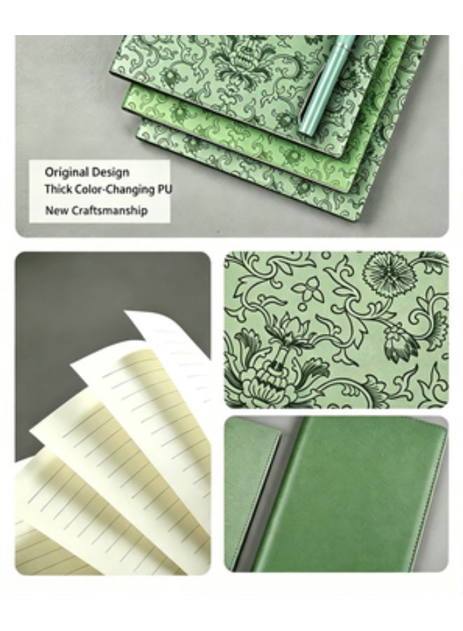 دفتر يوميات بتصميم زهري عتيق، أخضر، 192 صفحة، 210x145 ملم - Image 3