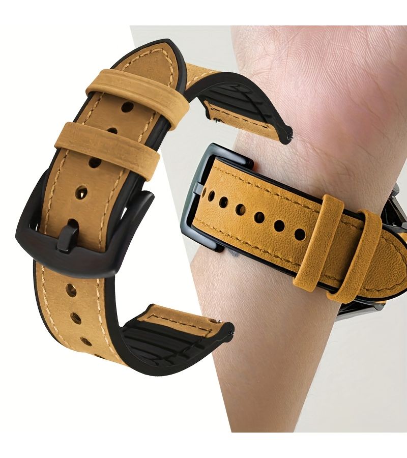 20mm Light Brown Faux Leather Watch Band With Deployment Buckle Comfortable Durable Wristband - Image 3