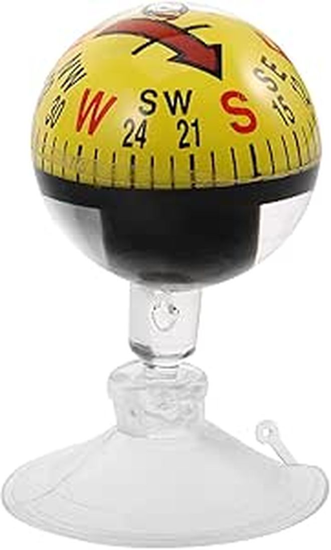Digital Car Compass Ball 38mm Dashboard Compass With Suction Cup Vehicle Navigation Tool Yellow Portable For Boating Hiking - Image 1
