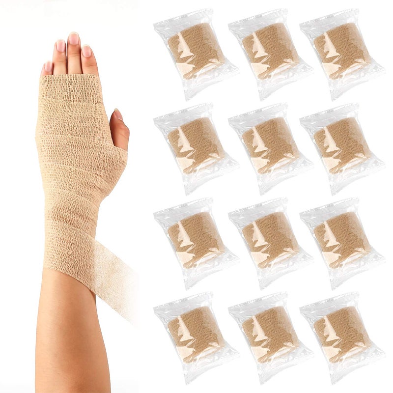 Mooerca 12 Pack Self Adherent Cohesive Wrap Bandages 2 Inches X 5 Yards,First Aid Tape, Elastic Self Adhesive Tape, Athletic, Sports wrap Tape, Bandage Wrap for Sports, Wrist, Skin Colour Athletic Tape - Image 4