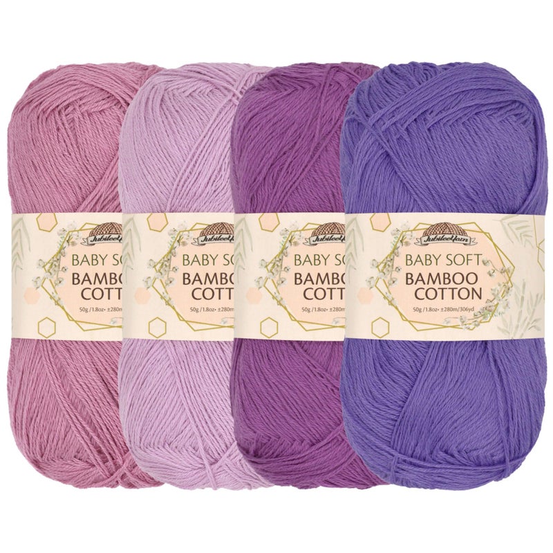 BambooMN JubileeYarn Baby Soft Bamboo Cotton Yarn  50gSkein  Shades of Purple  4 Skeins