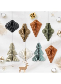 Easy Joy EASY JOY Christmas Party Decorations - 8 PCS Hanging Honeycomb Paper Ornaments Vintage Christmas Tree Decorations Paper Honeycomb Decor for Xmas, New Years Party, Ceilings, Home Decor  - Image 1