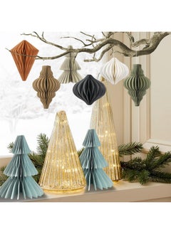 Easy Joy EASY JOY Christmas Party Decorations - 8 PCS Hanging Honeycomb Paper Ornaments Vintage Christmas Tree Decorations Paper Honeycomb Decor for Xmas, New Years Party, Ceilings, Home Decor  - Image 4