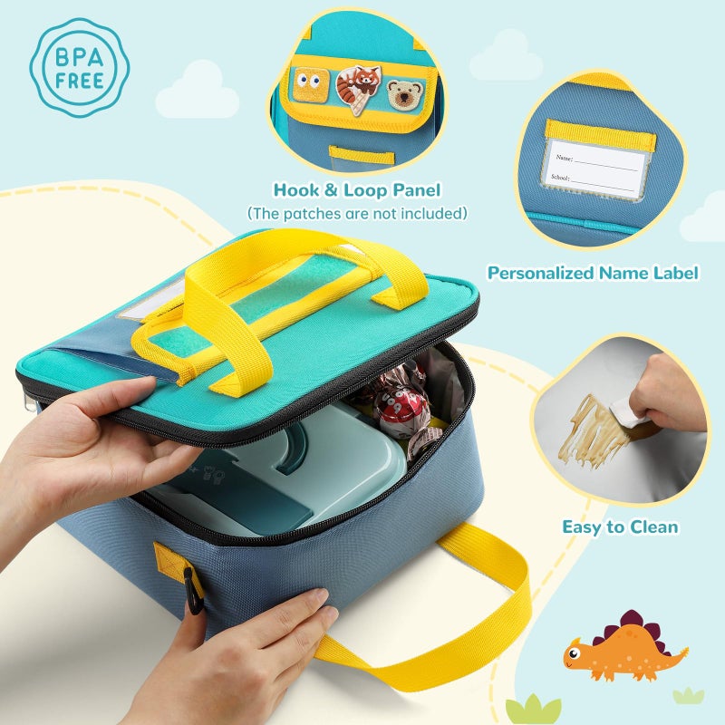 REDSHELL Tactical Lunch Box Kids, Large Insulated Lunch Bag for Boys Girls, Cooler Lunchbag, Square Toddler Lunchbox, School Daycare Lunch Tote Pail with Water Bottle Holder Shoulder Strap, Blue - Image 3