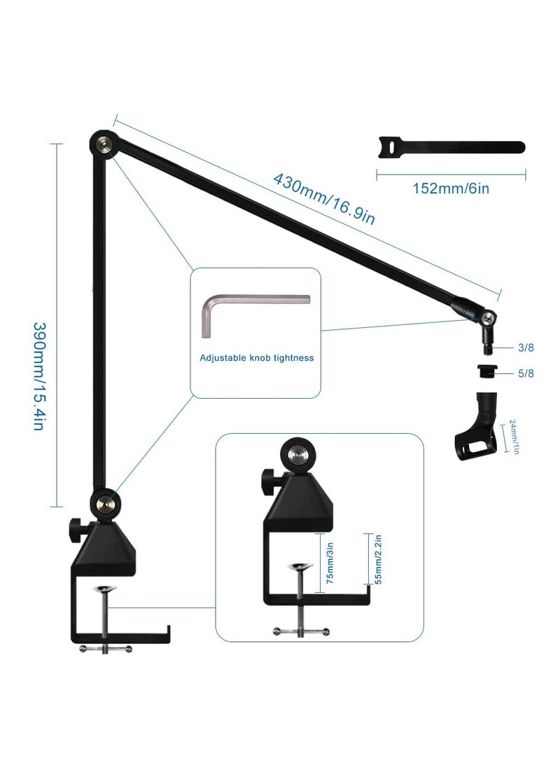 XiuWoo - Microphone Arm Stand, Low Profile Mic Boom Arm Suspension Stand with 3/8 to 5/8 inch Screw Adapter for Recording, Gaming, Streaming, Podcasting - Image 1