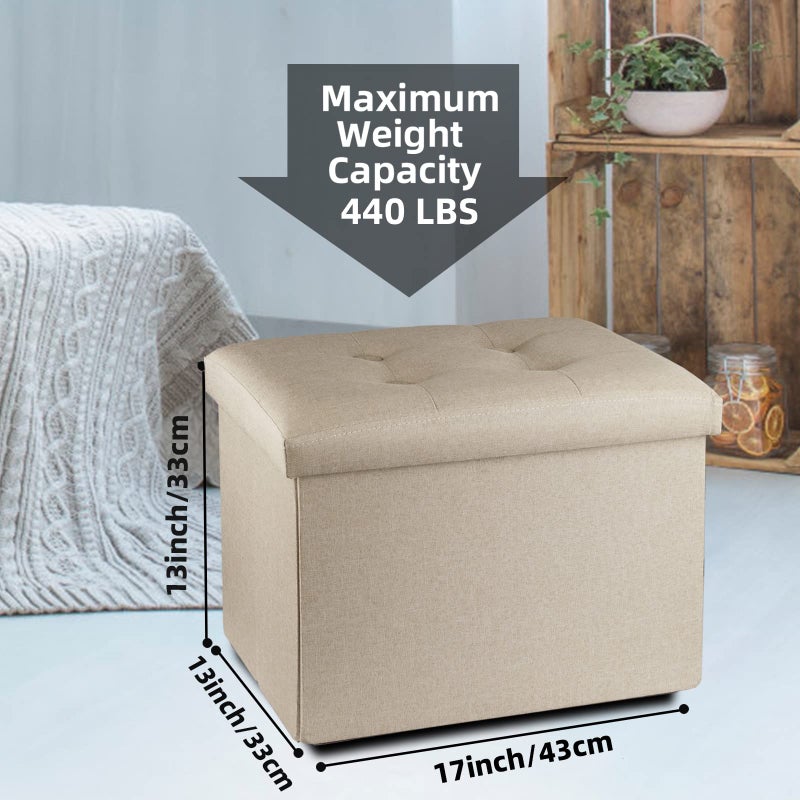 ALASDO Ottoman Storage Ottoman Footrest Stool Foldable Foot Rest Footstool Bench for Living Room 17x13x13inches Beige - Image 5