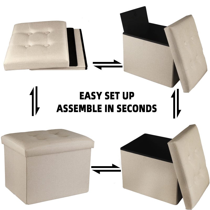 ALASDO Ottoman Storage Ottoman Footrest Stool Foldable Foot Rest Footstool Bench for Living Room 17x13x13inches Beige - Image 3