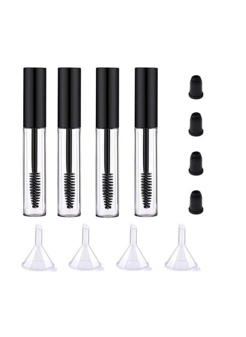 4 Pack Empty Mascara Tube with Eyelash Wand, ForSewian10ml Premium Eyelash Cream Container Bottle with Mini Funnels and Leak Stoppers (black)