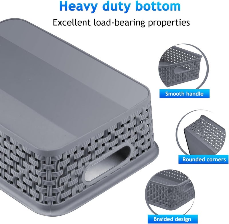 FUCDTEFC 12 Pack Plastic Storage Baskets, Small Baskets for Organizing, Plastic Storage Bins Wicker Pantry Organizer Bins Household Toys for Laundry Room, Bedrooms, Kitchens, Cabinets, Countertops - Image 3