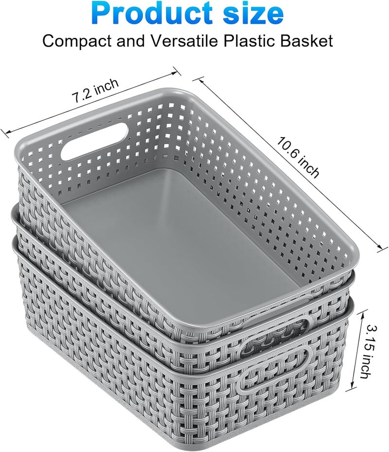 FUCDTEFC 12 Pack Plastic Storage Baskets, Small Baskets for Organizing, Plastic Storage Bins Wicker Pantry Organizer Bins Household Toys for Laundry Room, Bedrooms, Kitchens, Cabinets, Countertops - Image 4