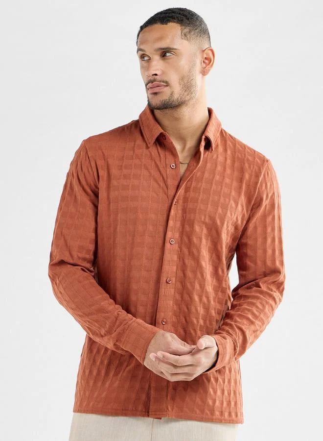 سبلاش فيڤ قميص بارز الملمس بأكمام طَويلة