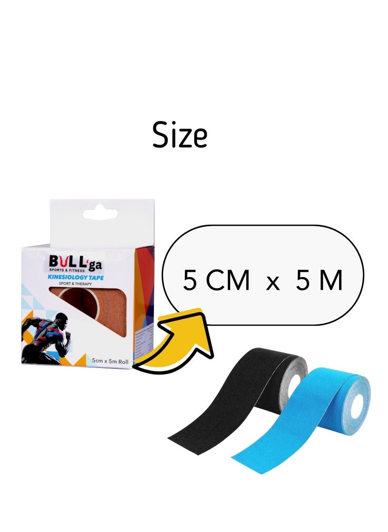 bullga - Bullga 5 Kinesio Kinesiology Tapes Sweat and Water Resistant with Strong Adhesion - Reduces Muscle Pain, Relieves Arthritis, Promotes Blood Flow - 5cm x 5m - Image 1