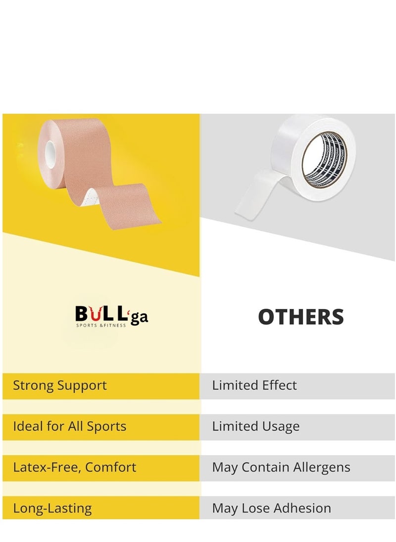bullga - Bullga 5 Kinesio Kinesiology Tapes Sweat and Water Resistant with Strong Adhesion - Reduces Muscle Pain, Relieves Arthritis, Promotes Blood Flow - 5cm x 5m - Image 1