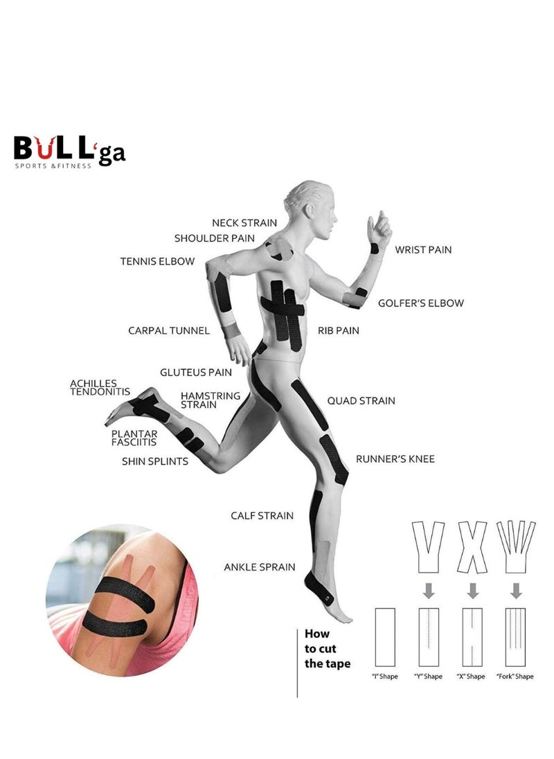 bullga - Bullga 5 Kinesio Kinesiology Tapes Sweat and Water Resistant with Strong Adhesion - Reduces Muscle Pain, Relieves Arthritis, Promotes Blood Flow - 5cm x 5m - Image 1