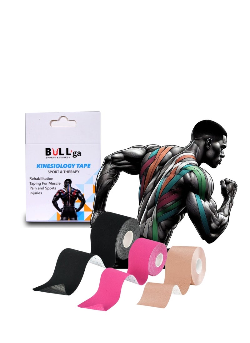 bullga - Bullga 5 Kinesio Kinesiology Tapes Sweat and Water Resistant with Strong Adhesion - Reduces Muscle Pain, Relieves Arthritis, Promotes Blood Flow - 5cm x 5m - Image 1