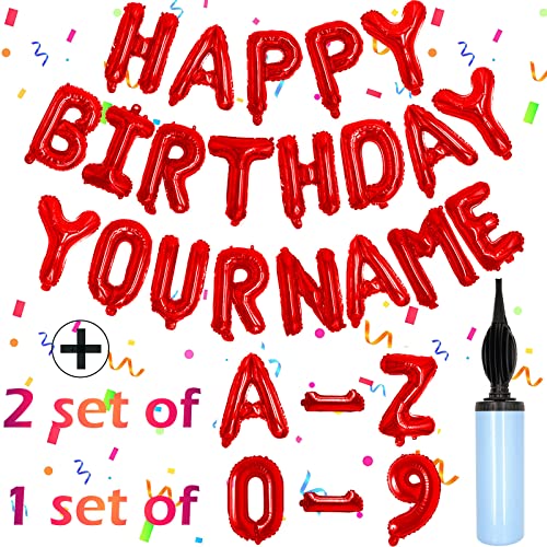 Awfrky 76pcs Happy Birthday Balloon Banner Red Balloons Letters Personalized 16 Mylar Foil Birthday Decorations includes 2 Sets A Z 1 set Number 09 and HAPPY BIRTHDAY letters with Balloon Pump - Image 1