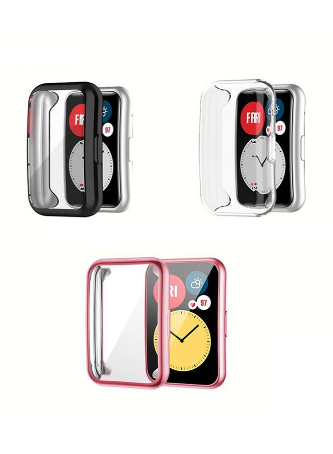 3-Piece Protective Case For Huawei Watch Fit Clear/Black/Rose - Image 1