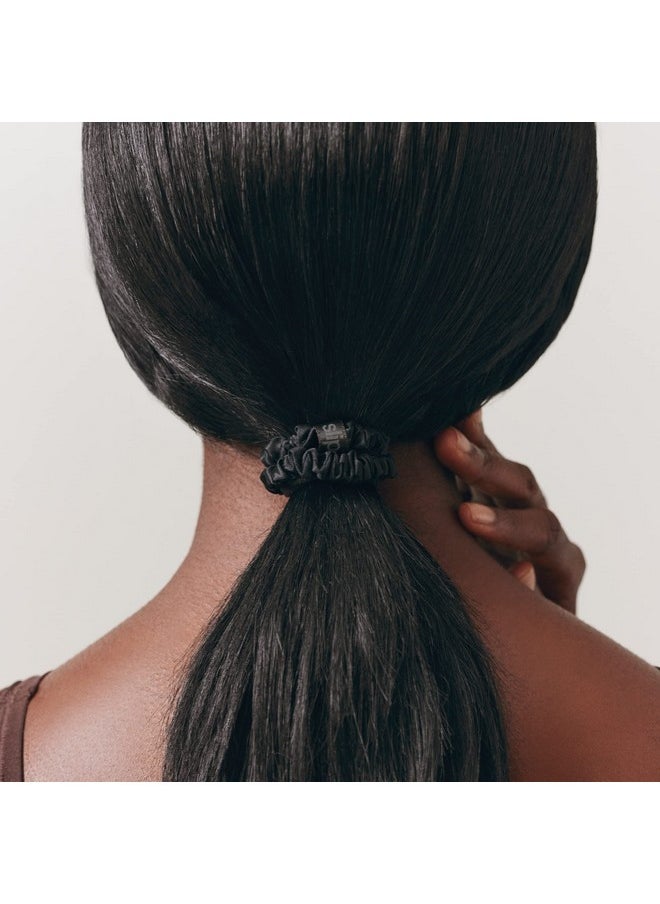 SLIP - slip Skinny Scrunchies: Elevate Your Hair Game with Anti-Crease, Anti-Breakage Design, Crafted from Slipsilk™, Cindy: 2 Pure Silk Skinny Scrunchies in Black & Rose Gold Leopard - Image 1