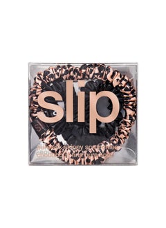 SLIP slip Skinny Scrunchies: Elevate Your Hair Game with Anti-Crease, Anti-Breakage Design, Crafted from Slipsilk™, Cindy: 2 Pure Silk Skinny Scrunchies in Black & Rose Gold Leopard  - Image 2