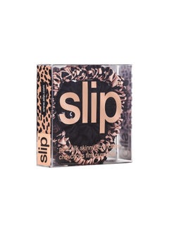 SLIP slip Skinny Scrunchies: Elevate Your Hair Game with Anti-Crease, Anti-Breakage Design, Crafted from Slipsilk™, Cindy: 2 Pure Silk Skinny Scrunchies in Black & Rose Gold Leopard  - Image 3
