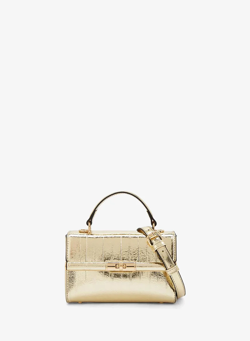Metallic Satchel Bag With Twist Lock Closure