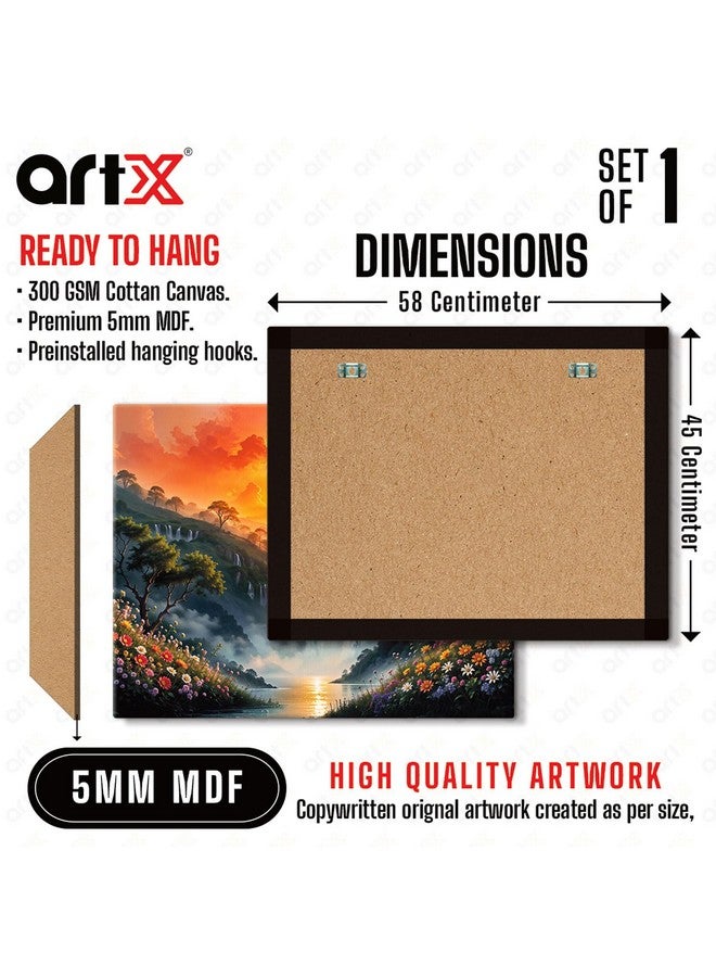ArtX لوحة شروق الشمس على قماش ArtX لفاستو، فن جدار كبير الحجم، منظر طبيعي، مجرى مائي، لوحة شلال لفاستو، ديكور جدار شروق الشمس، متعدد الألوان، طبيعة، 58.0 × 45.0 سم، مجموعة من 1 - Image 2