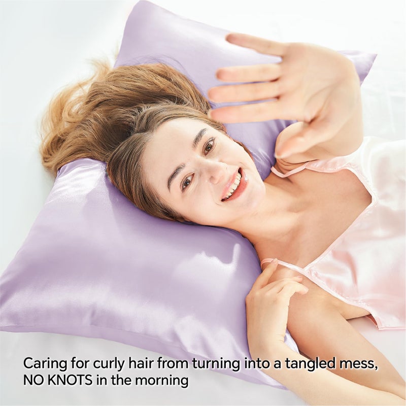 بيديليت حالات وسادة ساتين بيدليت مع سحاب لافندر كينج حجم وسادة مجموعة من 2 ناعمة وتبريد شبيهة بحالات وسادة الحرير هدية للنساء الرجال (20 × 36 بوصة) - Image 4