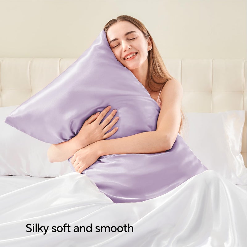 بيديليت حالات وسادة ساتين بيدليت مع سحاب لافندر كينج حجم وسادة مجموعة من 2 ناعمة وتبريد شبيهة بحالات وسادة الحرير هدية للنساء الرجال (20 × 36 بوصة) - Image 2
