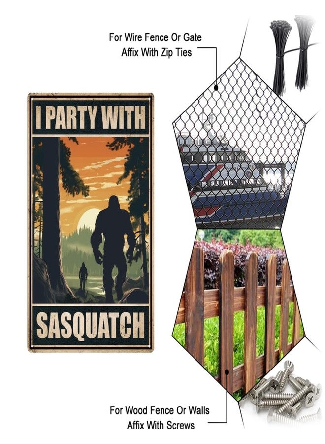 SUPERDANT Funny Metal Tin Sign Camping Big-foot I Party with Sasquatch Signs Retro Metal Poster Vintage Country Art Sign for Home Office Restaurants Cafes Bars Pub Man Cave Wall Decor Plaque Sign - Image 4