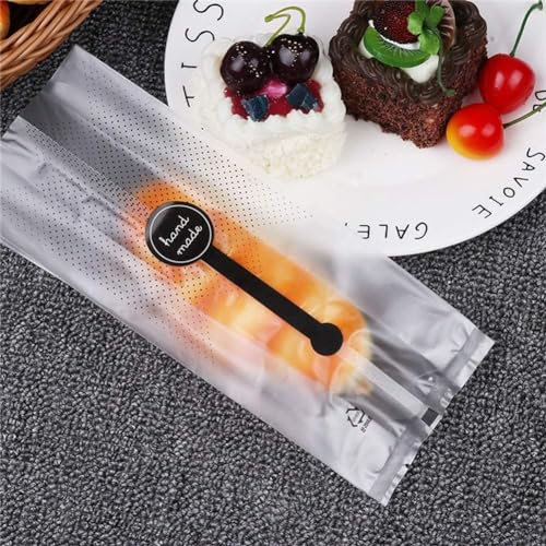 Searik Cookie Bags for Packaging, Searik Translucent Plastic Cellophane Pastry Treat Bags for Party Gift Giving Bakery Bread Candy Chocolate Wrapping Goods with Stickers and Ribbon (3.5 x 8.8 Inches, 80 Pcs) - Image 4