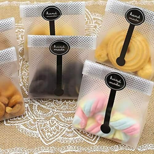 Searik Cookie Bags for Packaging, Searik Translucent Plastic Cellophane Pastry Treat Bags for Party Gift Giving Bakery Bread Candy Chocolate Wrapping Goods with Stickers and Ribbon (3.5 x 8.8 Inches, 80 Pcs) - Image 5