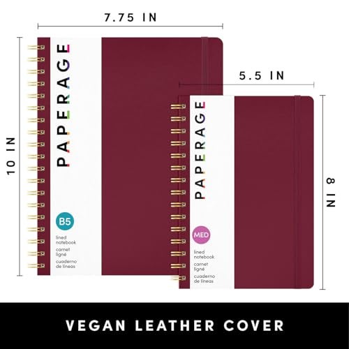 PAPERAGE Lined Spiral Journal Notebook, (Burgundy), 160 Pages, Hardcover Journal for Women & Men, Medium 5.5 in x 8 in - 100 GSM, Thick Paper, Spiral Notebook for Work, School & Journaling - Image 2