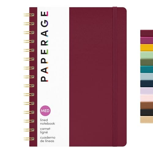 PAPERAGE Lined Spiral Journal Notebook, (Burgundy), 160 Pages, Hardcover Journal for Women & Men, Medium 5.5 in x 8 in - 100 GSM, Thick Paper, Spiral Notebook for Work, School & Journaling - Image 1