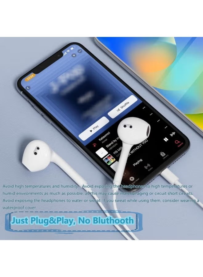 IAF Wired Earbuds with Lightning Connector for iPhone & iPad – Stereo Bass Headphones with Microphone & Volume Control, Noise Isolating In-Ear Earphones Compatible with iPhone 14/13/12/11/X & All Lightning Devices – White - Image 3
