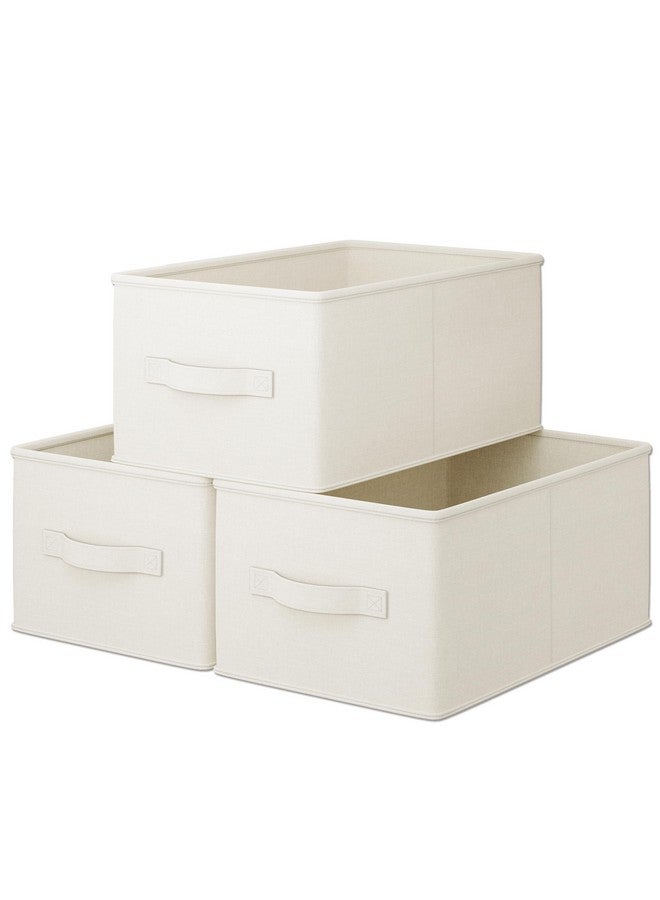 LayerSpace 3 Pack Fabric Storage Bins for Shelves | 11.5x8.75x6.5in Storage Baskets | Fabric Closet Organizers and Storage Bins with Handles Home Organization| Linen Clothes Bins | White & Ivory - Image 1