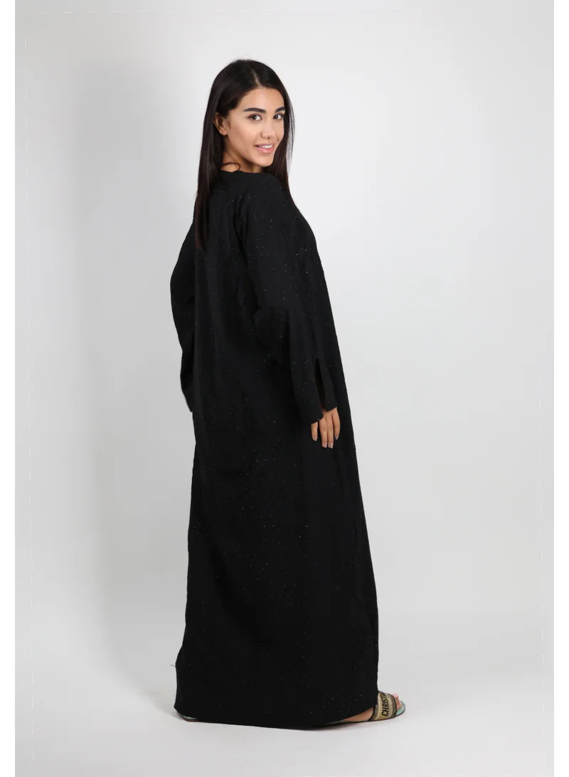 JAMEELA  Black Geometric Embellished Abaya with Floral Thread Embroidery for Women | Best Price UAE