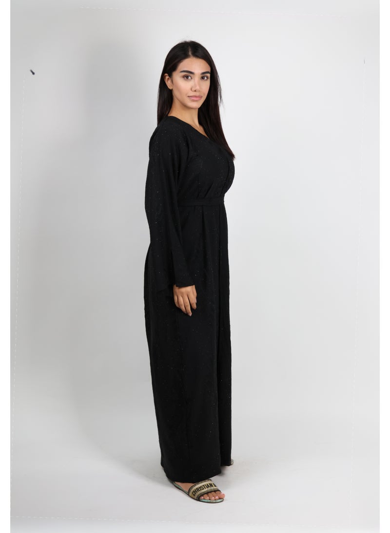JAMEELA Black Geometric Embellished Abaya with Floral Thread Embroidery - Image 4