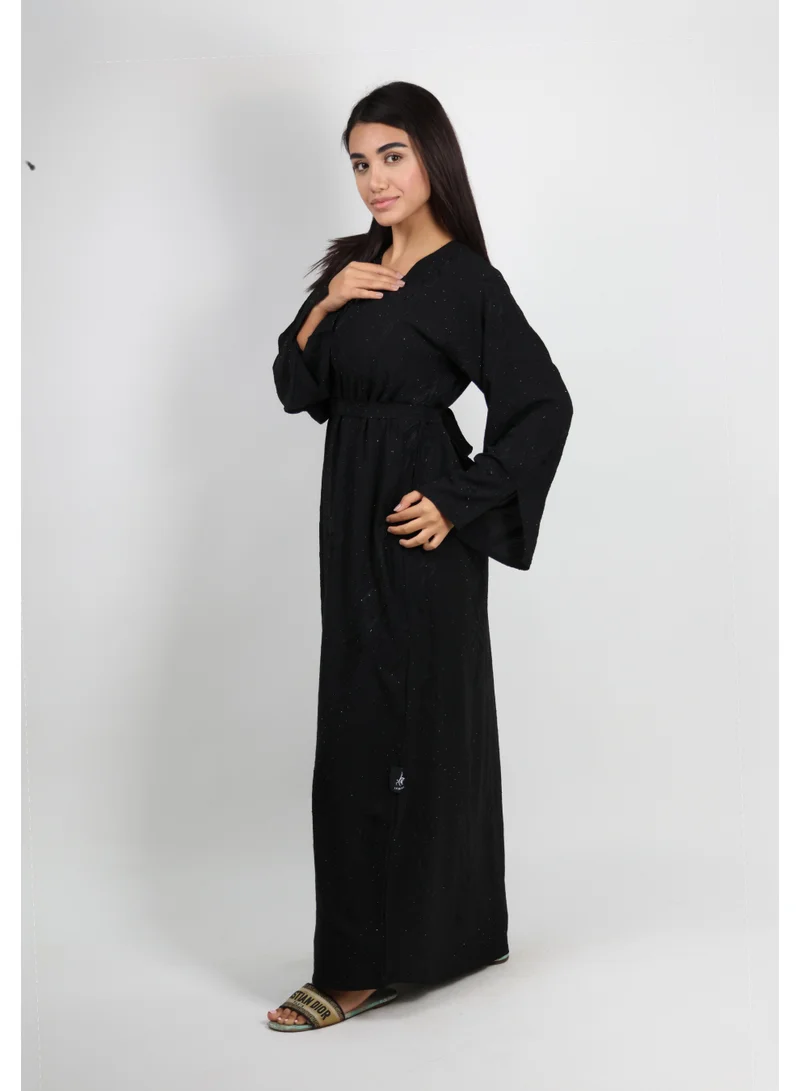 JAMEELA  Black Geometric Embellished Abaya with Floral Thread Embroidery for Women | Best Price UAE