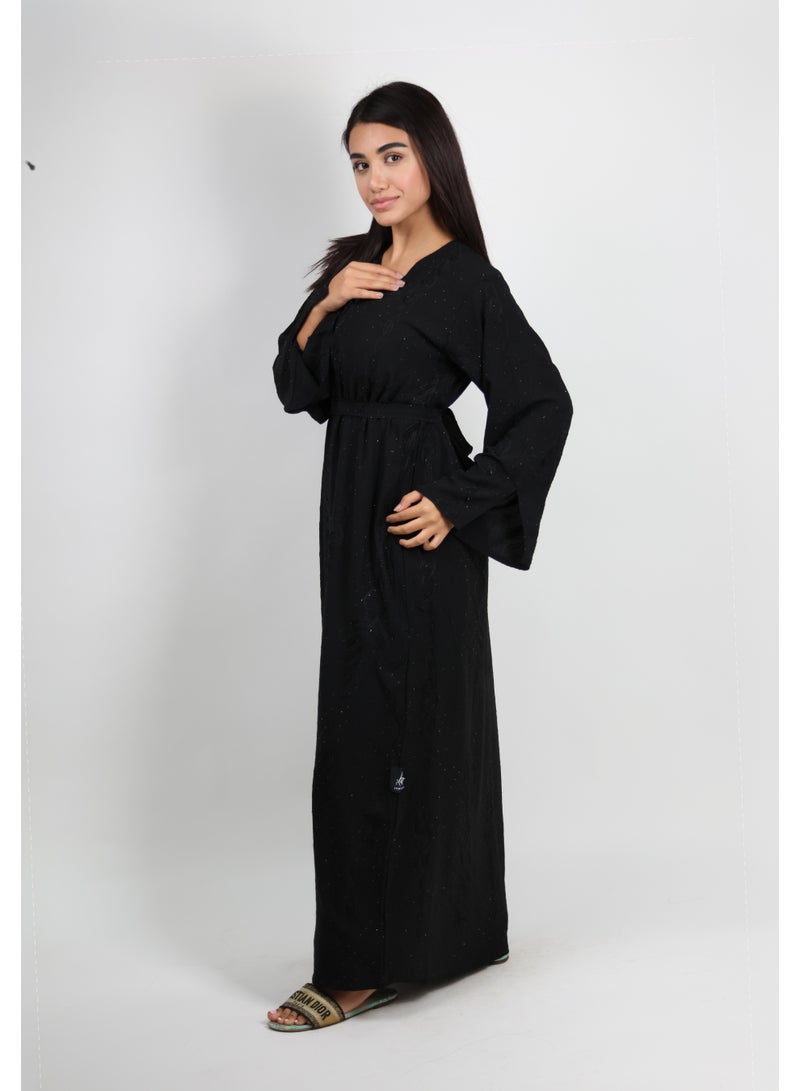JAMEELA Black Geometric Embellished Abaya with Floral Thread Embroidery - Image 5