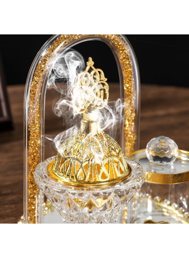 مجموعة مبخر البخور من الزجاج الكريستال الفاخر مع زخارف ذهبية، مجموعة العلاج بالروائح بالنمط الشرق أوسطي مع صينية وملعقة - Image 3