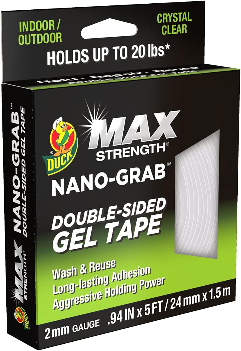 Duck MAX Strength Nano-Grab Double-Sided Gel Tape, 0.94" x 5 ft, Clear - Image 1